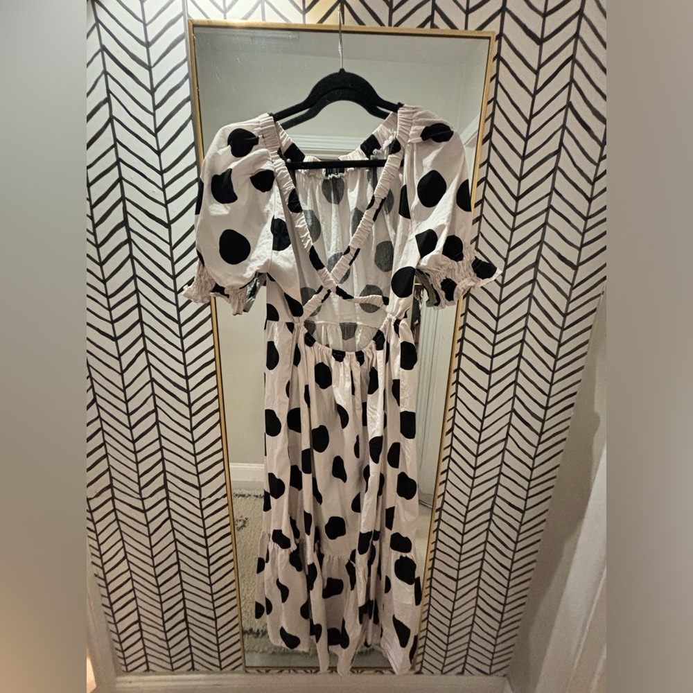 TOPSHOP - Backless/Puff Sleeve Polka Dot Dress